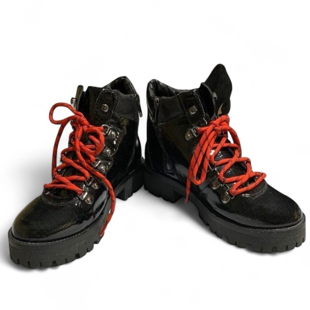 AQUA - Knox Black Patent Leather Lug Boots Size 9.5